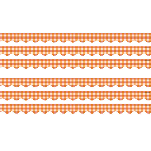 Orange Gingham Scalloped Border Trim, 35 Feet Per Pack, 6 Packs