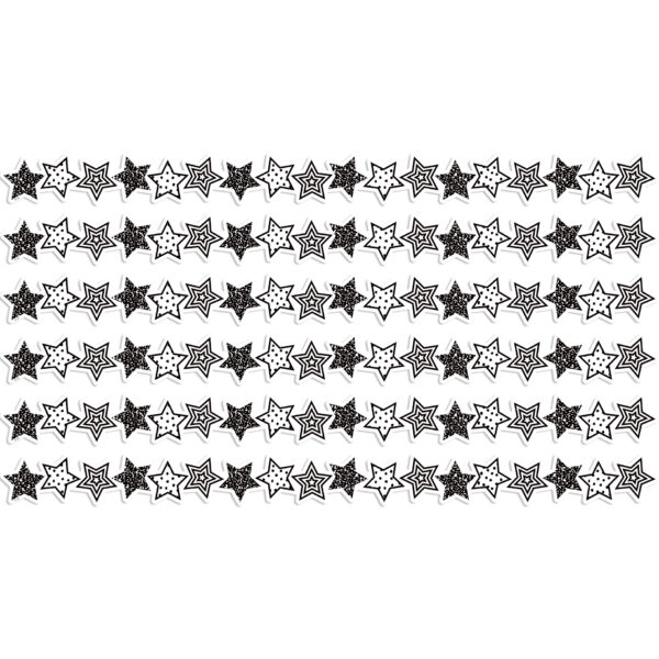 Black and White Stars Die-Cut Border Trim, 35 Feet Per Pack, 6 Packs