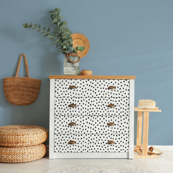 Peel and Stick Decorative Paper Roll, 17-1-2" x 10 ft, Black Painted Dots