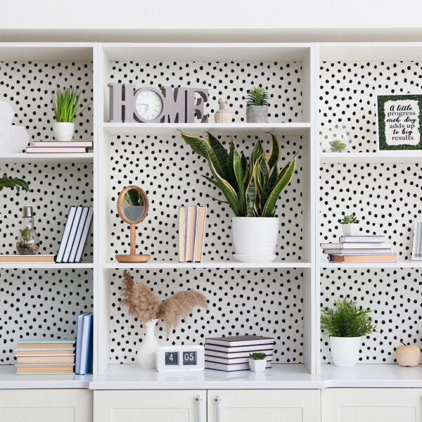 Peel and Stick Decorative Paper Roll, 17-1-2" x 10 ft, Black Painted Dots