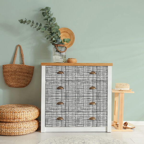 Peel and Stick Decorative Paper Roll, 17-1-2" x 10 ft, Black Freestyle Grid