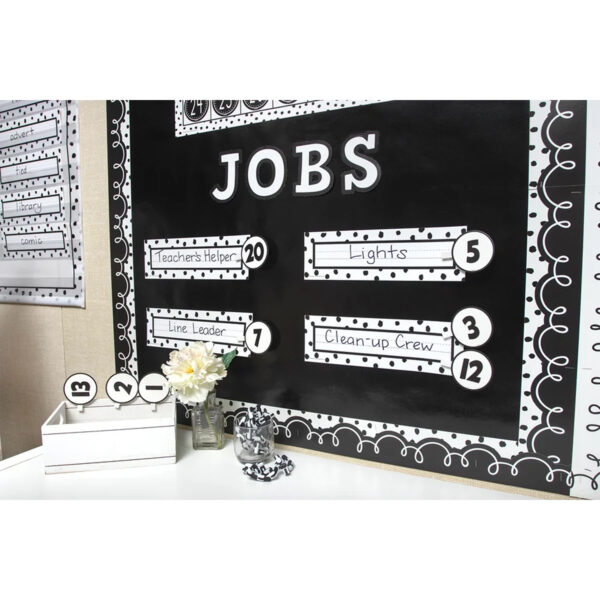 Black Painted Dots on White Flat Name Plates, 11-1-2" x 3-1-2", 36 Per Pack, 6 Packs