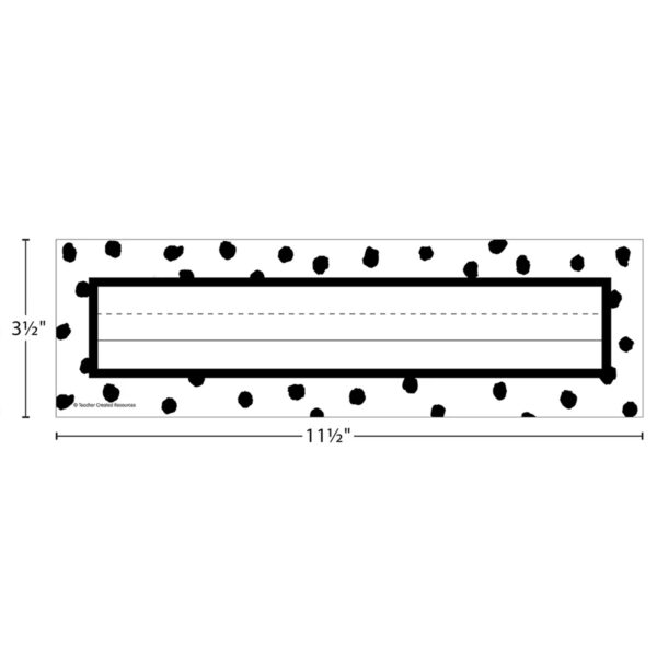 Black Painted Dots on White Flat Name Plates, 11-1-2" x 3-1-2", 36 Per Pack, 6 Packs