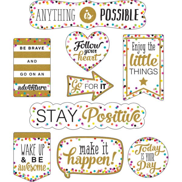 Clingy Thingies Confetti Positive Sayings Accents, 10 Pieces Per Pack, 2 Packs