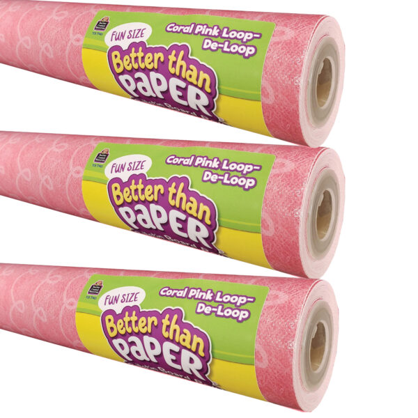 Fun Size Better Than Paper Bulletin Board Roll, 18" x 12', Coral Pink Loop-De-Loop, Pack of 3