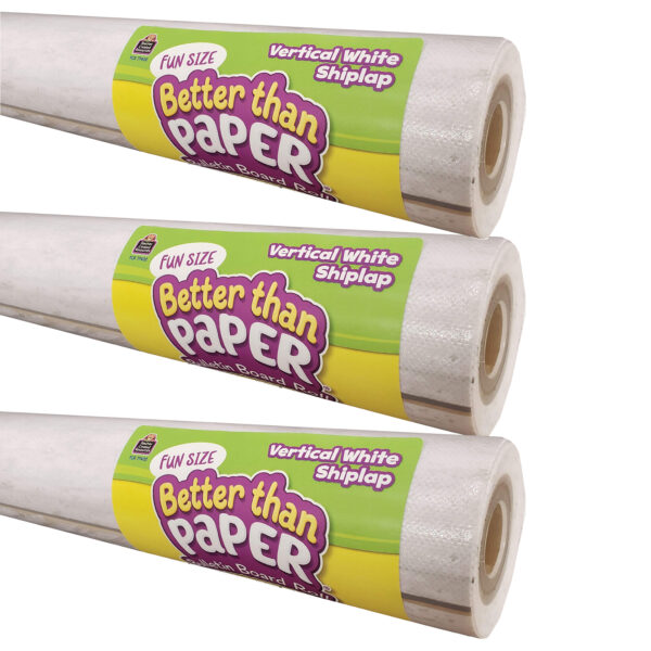 Fun Size Better Than Paper Bulletin Board Roll, 18" x 12', Vertical White Shiplap, Pack of 3