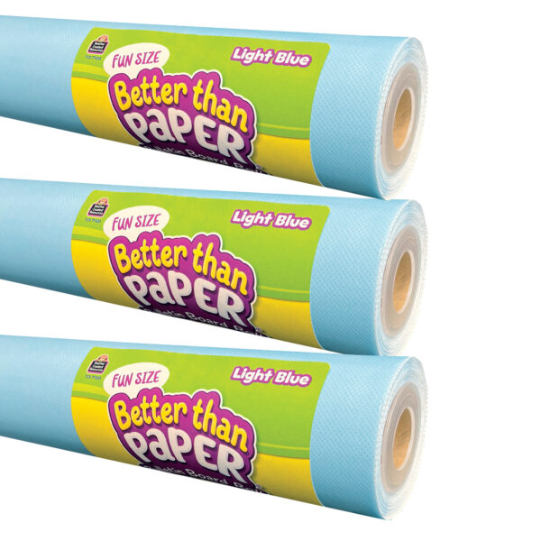 Fun Size Better Than Paper Bulletin Board Roll, 18" x 12', Light Blue, Pack of 3