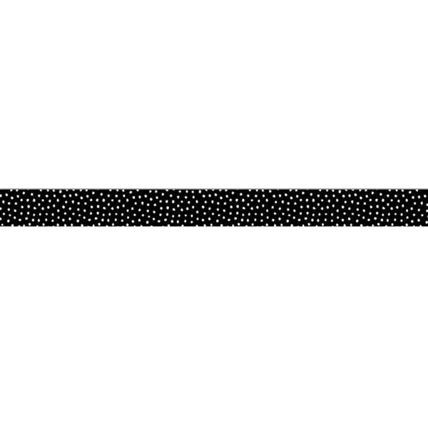 White Painted Dots on Black Straight Border Trim, 35 Feet Per Pack, 6 Packs