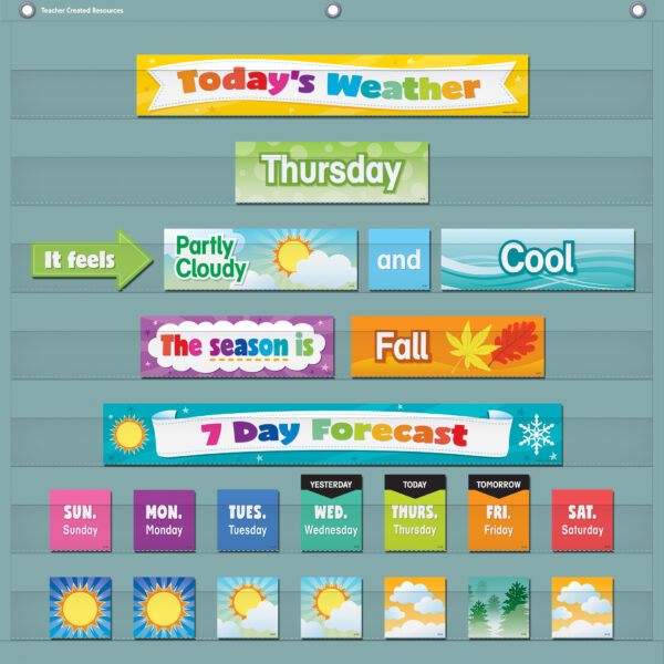 Colorful Weather Pocket Chart Cards, 94 Per Pack, 3 Packs