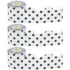 Black Polka Dots on White Scalloped Rolled Border Trim, 50 Feet Per Roll, Pack of 3