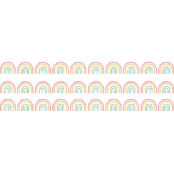Pastel Pop Rainbows Die-Cut Rolled Border Trim, 50 Feet, 3 Rolls