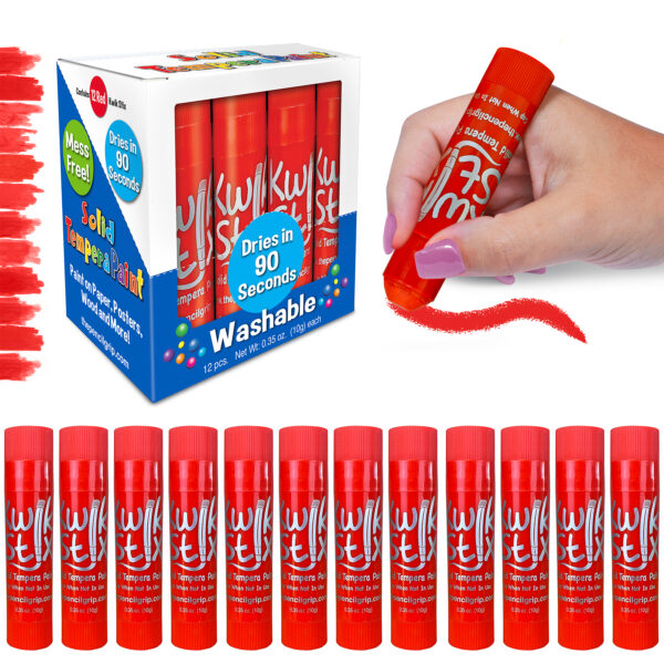 Solid Tempera Paint Sticks, Single Color Pack, Red, 12 Per Box, 12 Boxes