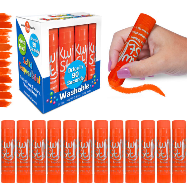 Solid Tempera Paint Sticks, Single Color Pack, Orange, 12 Per Pack, 2 Packs