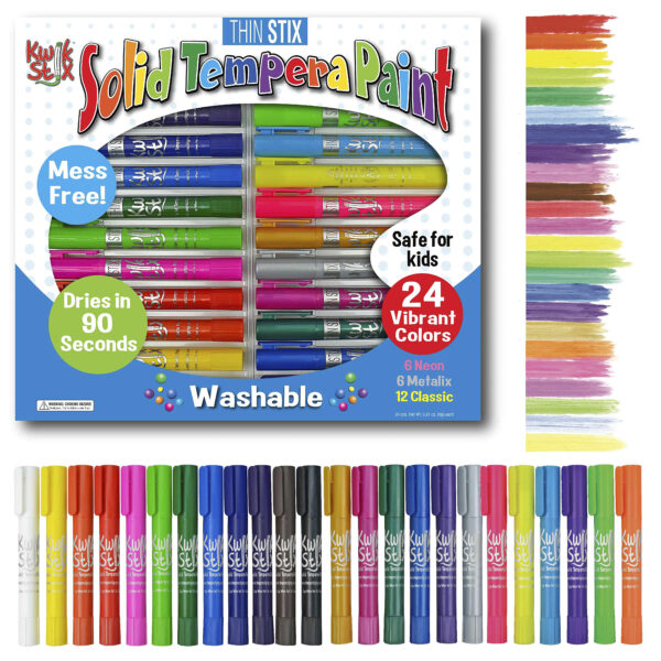 Thin Stix Solid Tempera Paint Set (Classic, Neon, Metallic), Pack of 24