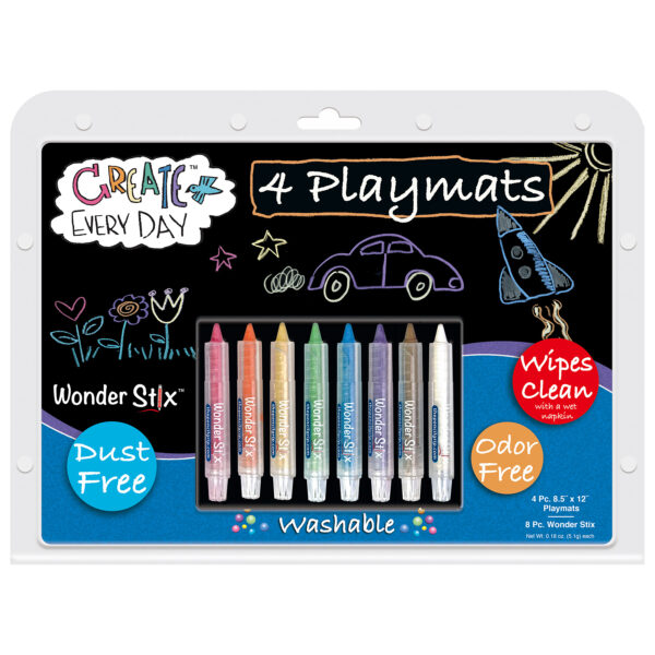 Black Board Playmat Kit with 8 Wonder Stix, 8-1-2" x 12", 4 Boards