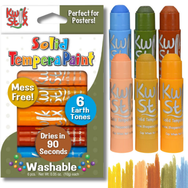 Solid Tempera Paint, Earth Tones, 6 Per Pack, 3 Packs