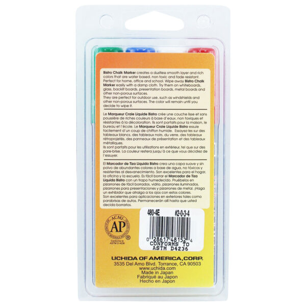 Broad Point Chalk Marker Broad Tip Set 4ED, Fluorescent Colors, 4 Per Pack, 2 Packs