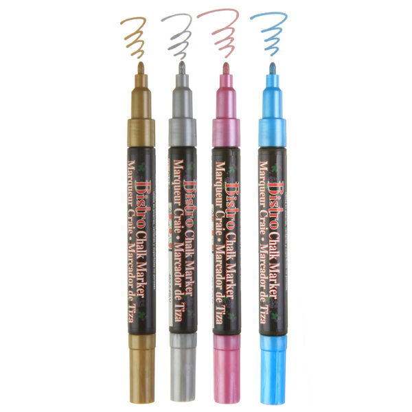 Bistro Chalk Marker Fine Tip Set 4M, Metallic Colors, 4 Per Pack, 2 Packs