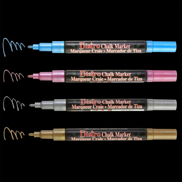 Bistro Chalk Marker Fine Tip Set 4M, Metallic Colors, 4 Per Pack, 2 Packs