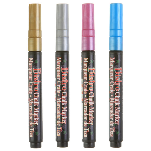 Bistro Chalk Marker Fine Tip Set 4M, Metallic Colors, 4 Per Pack, 2 Packs