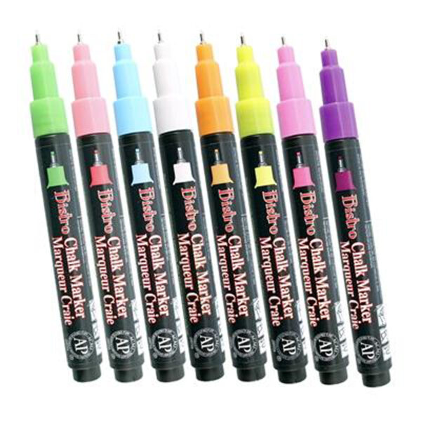 Bistro Chalk Markers, Extra Fine Tip 4-Color Set, Fluorescent Pink, Blue, Green, Yellow, 2 Sets