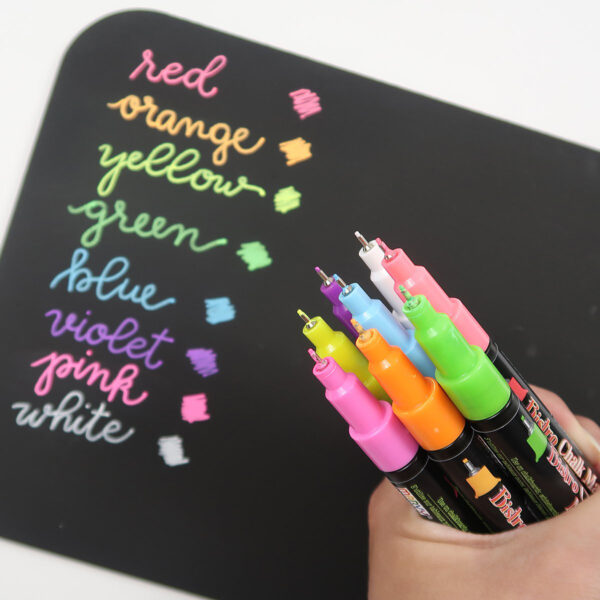 Bistro Chalk Markers, Extra Fine Tip 4-Color Set, Fluorescent Pink, Blue, Green, Yellow, 2 Sets