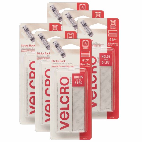 ERSVEC90076-6.jpg Sticky Back Strips, 3-4" x 3-1-2", White, 4 Per Pack, 6 Packs