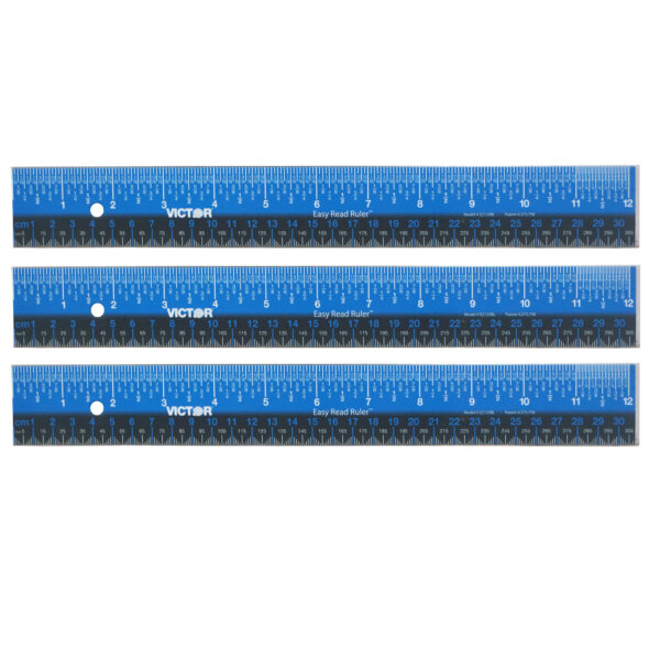 ERSVICEZ12SBL-3.jpg Easy Read Ruler, Stainless Steel, Blue-Black, 12", Pack of 3