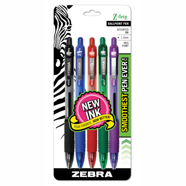 Z-Grip Ballpoint Retractable Pen, 1.0mm, Assorted, 5 Per Pack, 6 Packs
