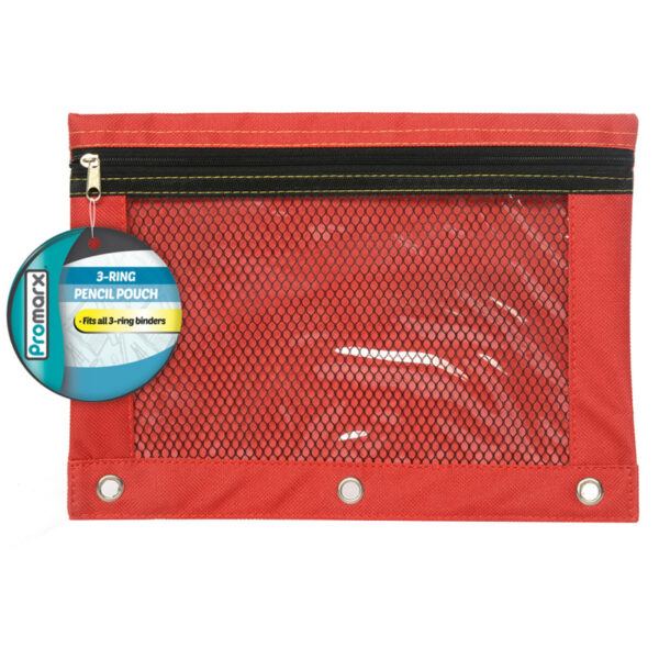 3 Ring Pencil Pouch With Mesh Window, 10" x 7.5", Assorted Colors, Pack of 12
